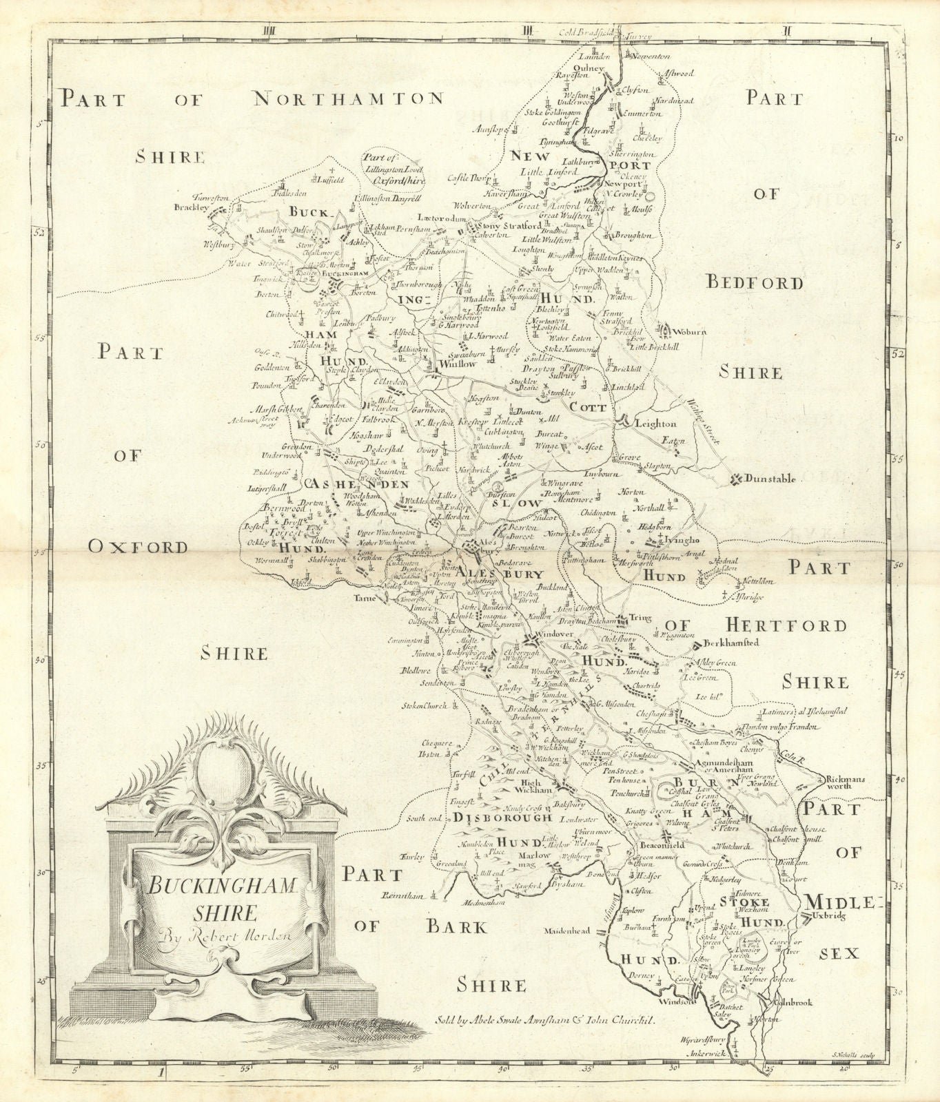BUCKINGHAMSHIRE by ROBERT MORDEN from Camden's Britannia 1722 old antique map